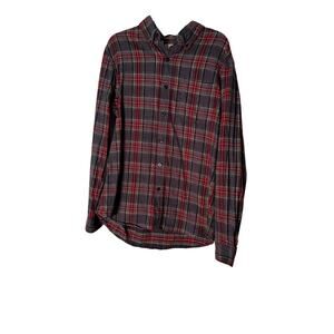 L.L. Bean GrayMaroon Flannel Men's M Button Up Scotch Plaid Stewart Traditional